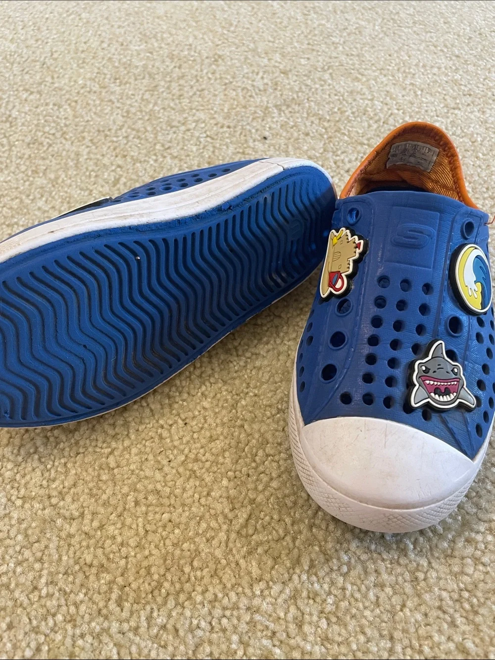 Skechers Kids Blue Slip-On water shoes with Orange Trim